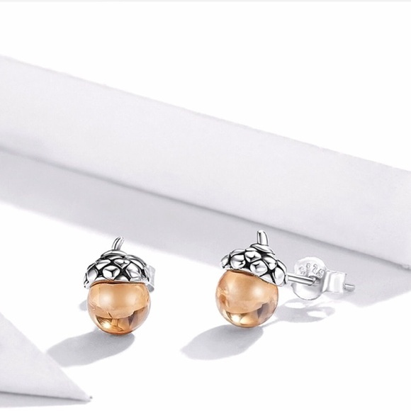 925 Sterling Silver silver Ear Studs Shining Acorns Engagement Statement Jewelry - Picture 5 of 10